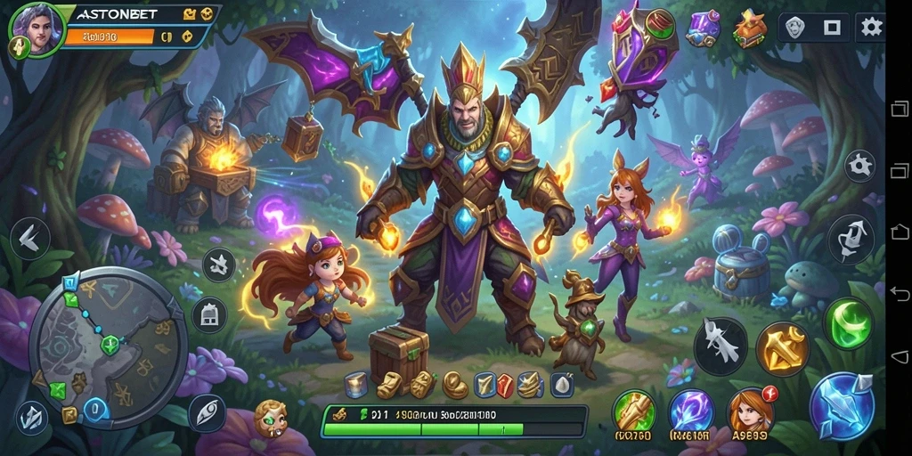 Tangkapan layar gameplay ASTONBET dengan karakter menjelajahi dunia fantasi.