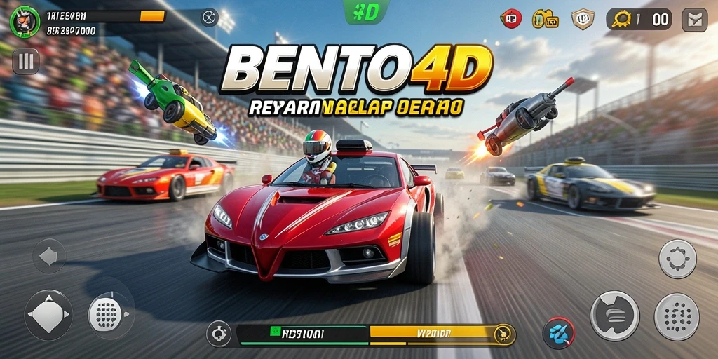 Tampilan gameplay BENTO4D yang penuh aksi dan kecepatan.