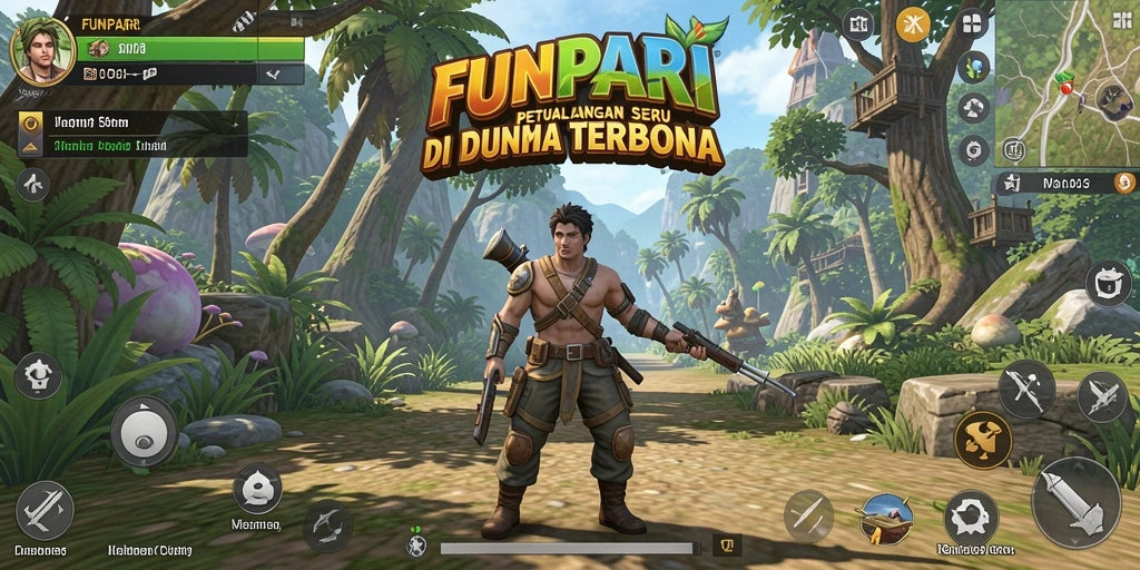 Screenshot utama dari gameplay <strong>FUNPARI</strong> di dunia terbuka yang luas.