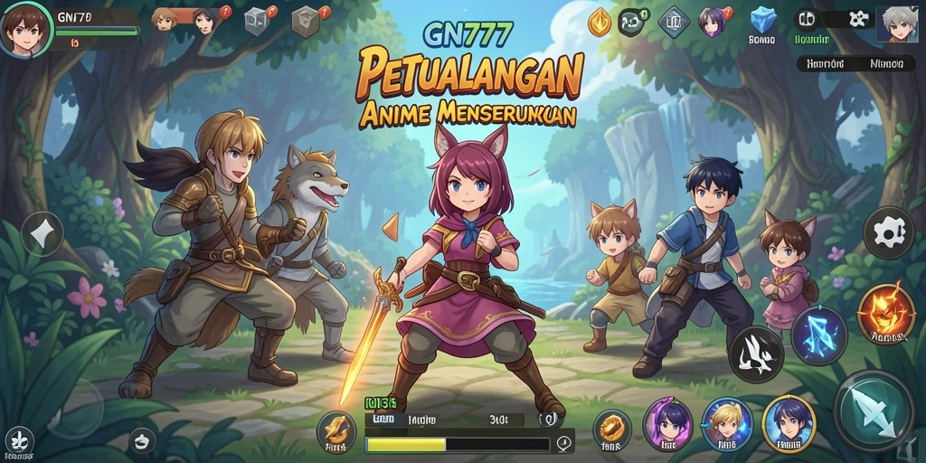 Tampilan gameplay GN777 dengan karakter anime yang menarik.