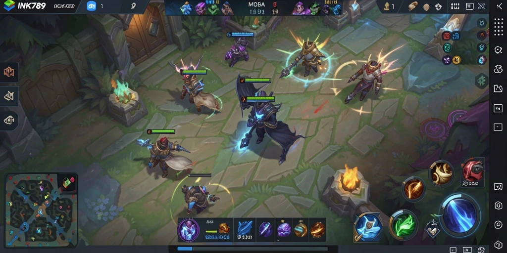 Tampilan gameplay INK789 yang intens dalam pertempuran MOBA.