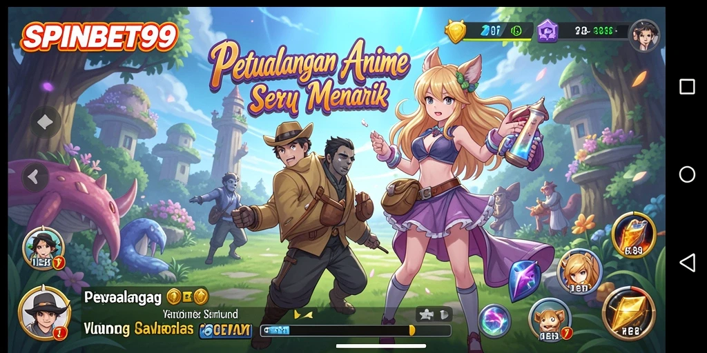 Tampilan gameplay SPINBET99 yang memukau dengan karakter anime.