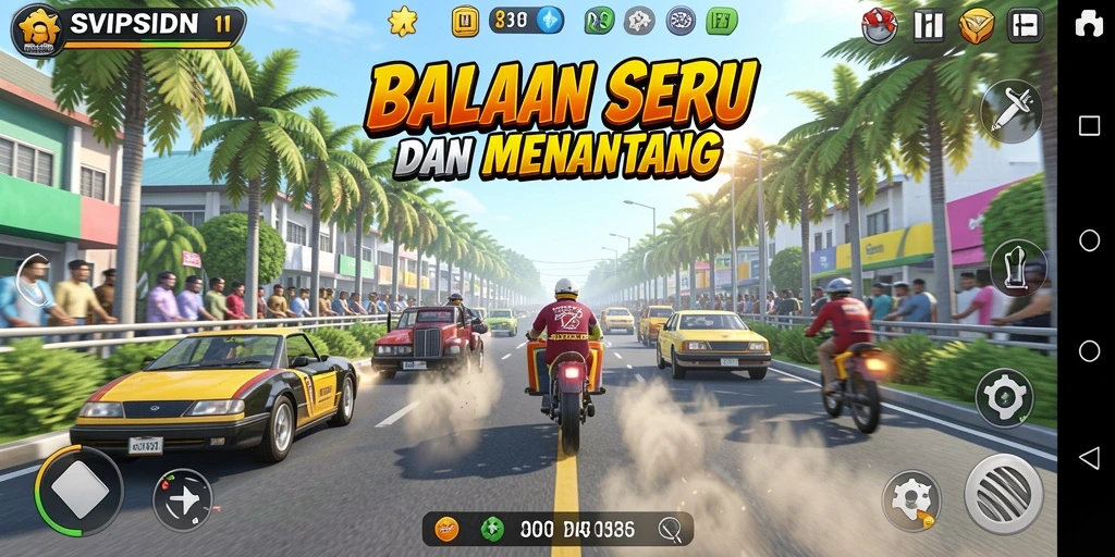 Tangkapan layar dari gameplay balapan yang mendebarkan di SVIPSIDN.